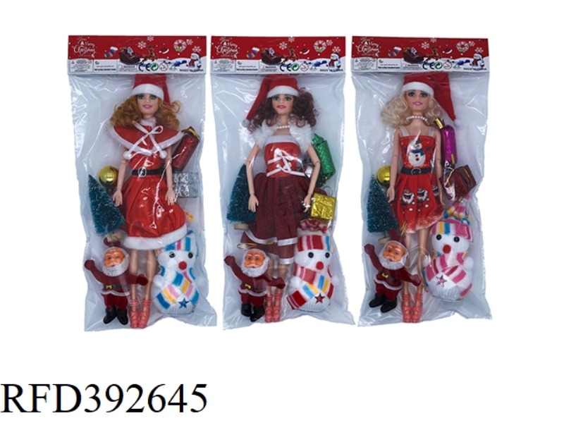 3 ASSORTED 11.5-INCH 9-JOINT REAL CHRISTMAS GIRLS BARBIE DOLL + SNOWMAN + SANTA CLAUS + CHRISTMAS TR