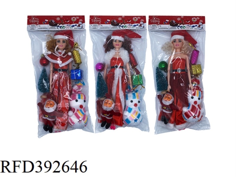 3 ASSORTED 11.5-INCH 9-JOINT REAL CHRISTMAS GIRLS BARBIE DOLL + SNOWMAN + SANTA CLAUS + CHRISTMAS TR