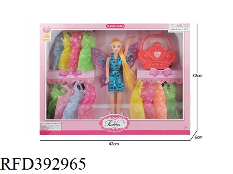 11 INCH LONG HAIR BARBIE FLOWER FAIRY PLUS CROWN BAG PLUS 12 PIECES OF CLOTHES