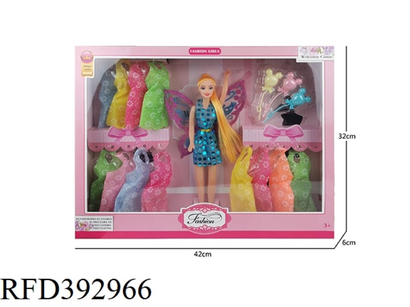 11 INCH LONG HAIR BARBIE FLOWER FAIRY WITH BLISTER BALLOON AND 12 PIECES OF CLOTHES