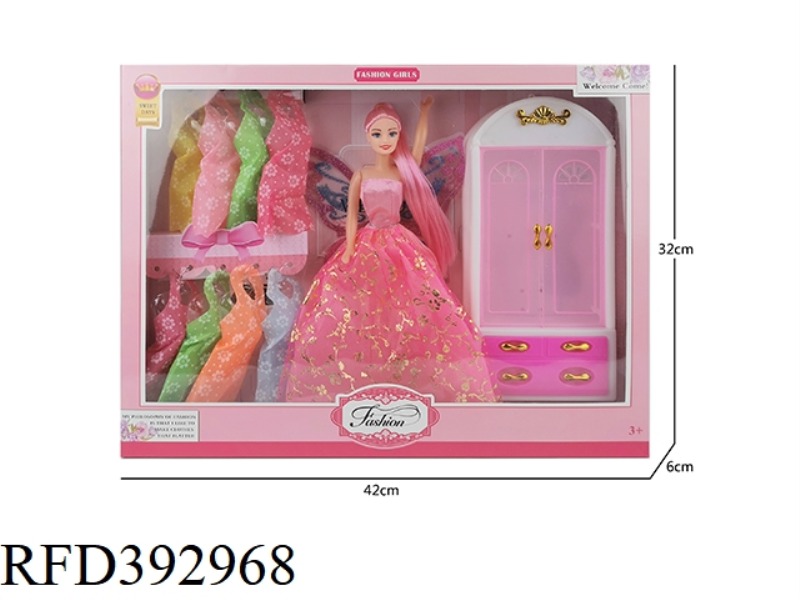 11 INCH EMPTY BIG SKIRT AND LONG HAIR BARBIE DOLL FLOWER FAIRY ENLARGE WARDROBE PLUS 8 PIECES OF CLO