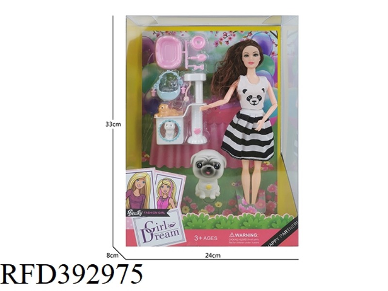11 INCH SOLID BODY NINE-JOINT THIGH BARBIE DOLL PLUS DOG TOOL BLISTER PLUS VINYL PUPPIES