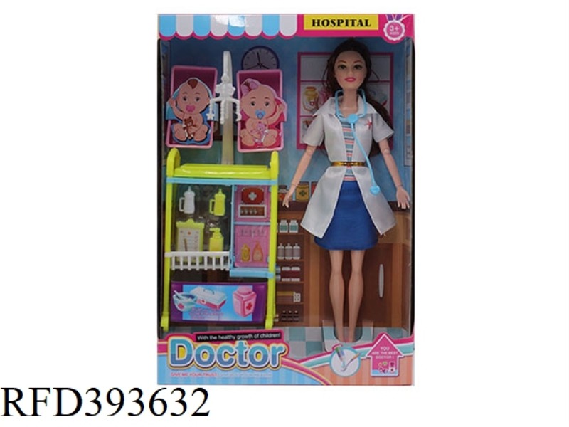HIGH-END 11.5-INCH SOLID BODY 9-JOINT NURSE BARBIE WITH MEDICAL EQUIPMENT CART STETHOSCOPE