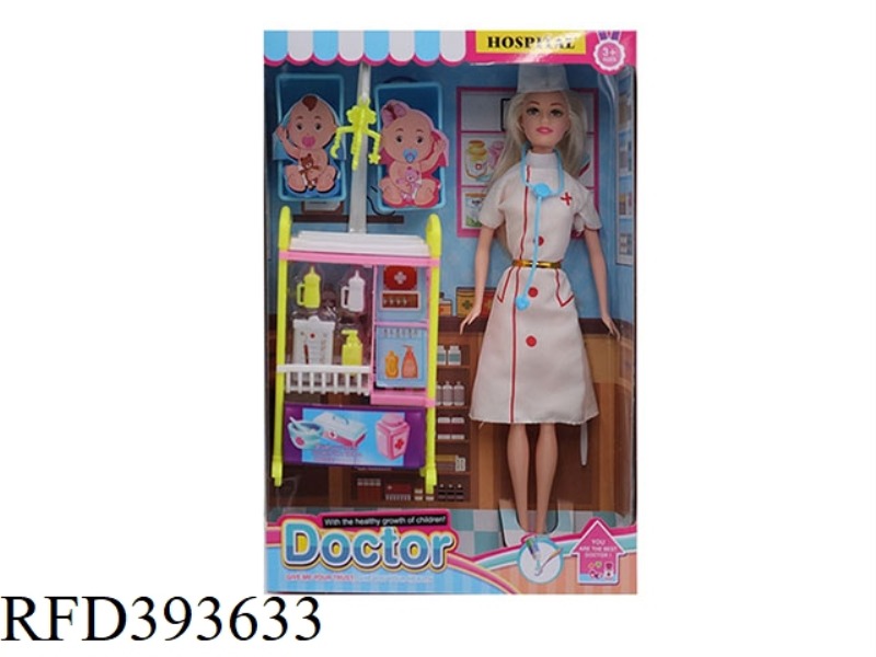 HIGH-END 11.5-INCH SOLID BODY 9-JOINT DOCTOR BARBIE WITH MEDICAL EQUIPMENT CART STETHOSCOPE