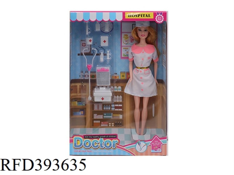 HIGH-END 11.5-INCH FEMALE DOCTOR IN REAL FASHION WEAR WITH A FULL SET OF MEDICAL TOOLS