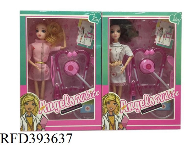 11.5 INCH SOLID BODY 9 JOINT DOCTOR THEME SKIRT GIRL WITH STETHOSCOPE AND OTHER ACCESSORIES 2 MIXED