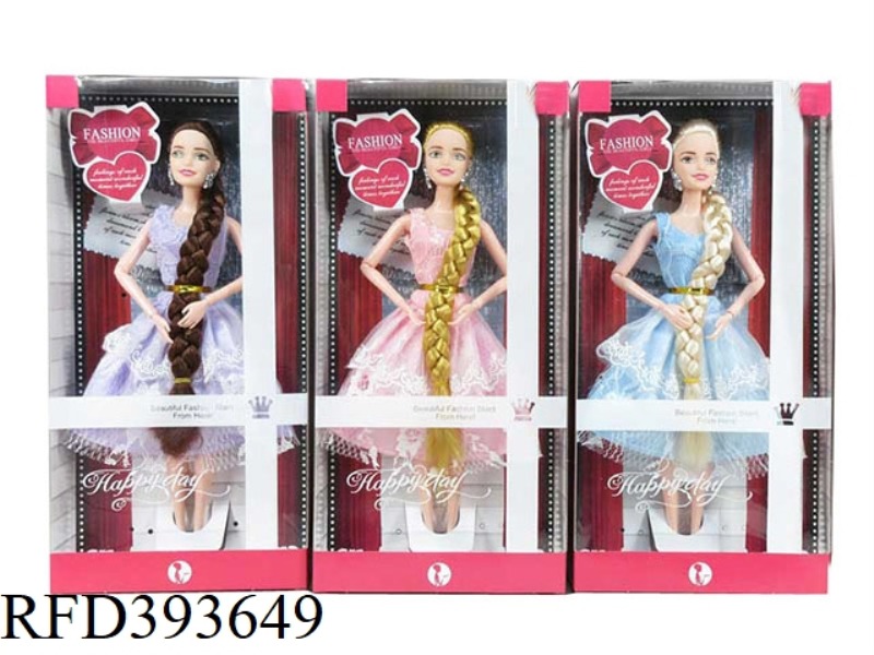 11.5 INCH SOLID BODY 9 JOINT 3 COLOR SKIRT WITH LONG TWIST BRAIDS 3 MIXED