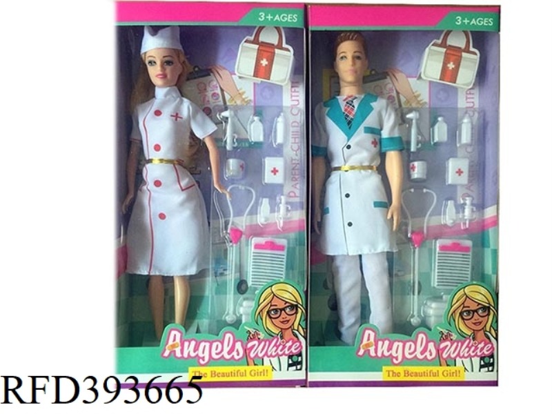 11.5 INCH PHYSICAL LIVING HAND MALE DOCTOR + FEMALE NURSE BARBIE WITH MEDICAL KIT AND BLISTER