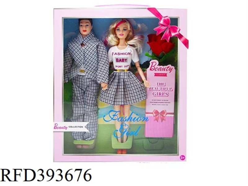 11.5 INCH SOLID BODY 11 JOINT PRINCESS BARBIE COUPLE COMBINATION WITH ROSE