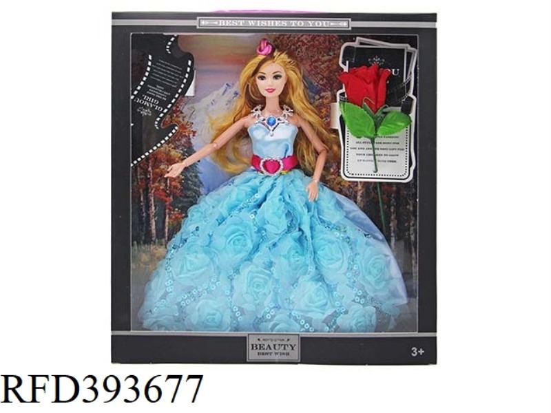 HIGH-END 11.5-INCH 11-JOINT REAL WEDDING DRESS PRINCESS WITH NECKLACE AND ROSES