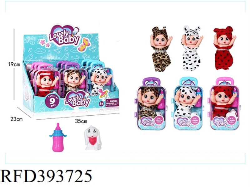 CRYING DOLL WITH BABY BOTTLE AND PUPPY 3 MIXED 9PCS