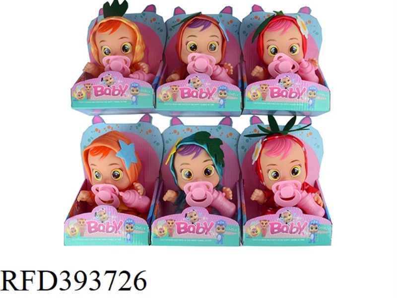 10-INCH VINYL TAPE CONCERT TEARING FRUIT CRYING DOLL WITH PACIFIERS SIX ASSORTMENTS (WATERMELON, STR