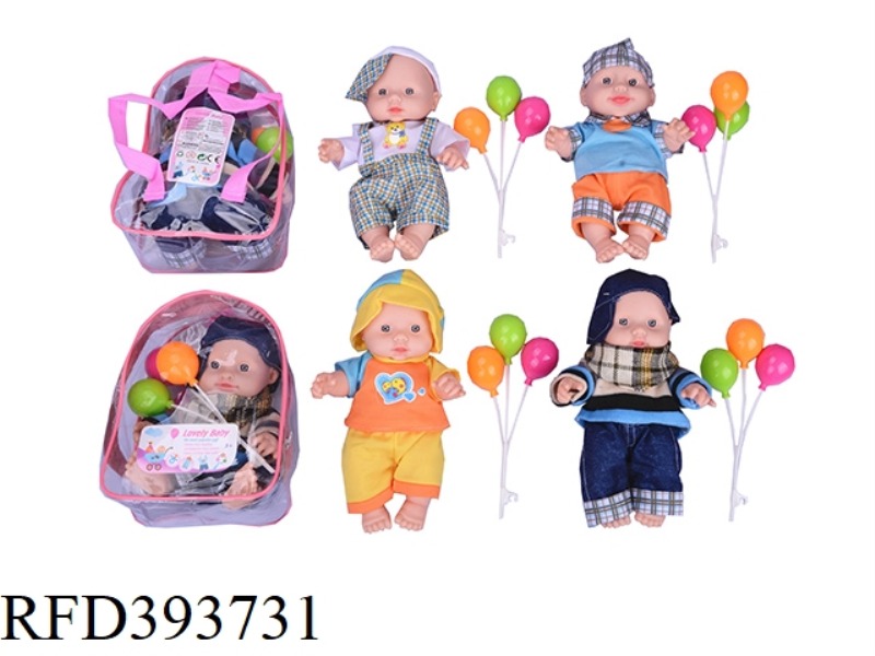 14-INCH SCHOOLBAG VINYL DOLL WITH BALLOONS FOUR ASSORTED