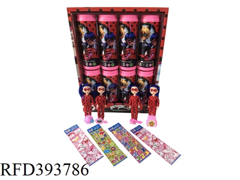7-INCH LADYBUG COLA BOTTLE. WITH HAIRPIN CAP. SCHOOLBAG. COMB MIRROR. COLOR STICKERS FOUR MIXED 8PCS