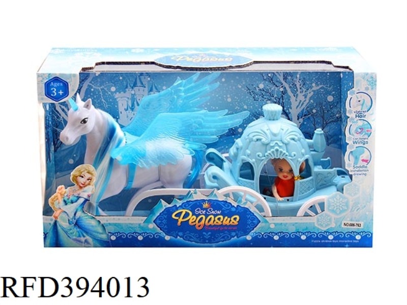 ICE AND SNOW PEGASUS CARRIAGE + 3 INCH BARBIE