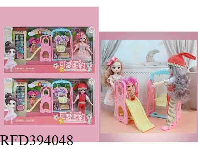 12 INCH 30 CM 21 JOINTS REAL BODY 3D REAL EYES + SMALL CONFUSED BABY + SLIDE + SWING + PET THEME SUI