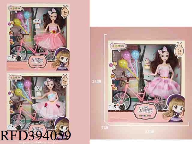 11.5 INCH 30 CM 11 JOINTS, SOLID BODY, 3D REAL EYES, BICYCLE + BALLOON + PET DOG, FASHION BARBIE DOL