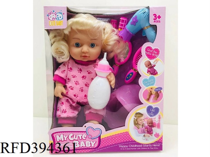 12 INCH DRINKING WATER PEE DOLL WITH IC VINYL HANDS AND FEET