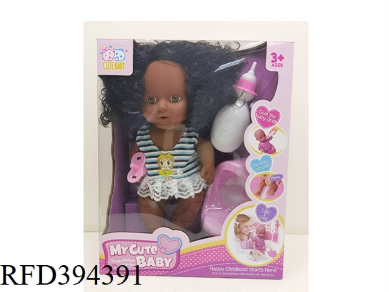 12 INCH BLACK SKIN DOLL WITH IC HEAD, HANDS AND FEET VINYL