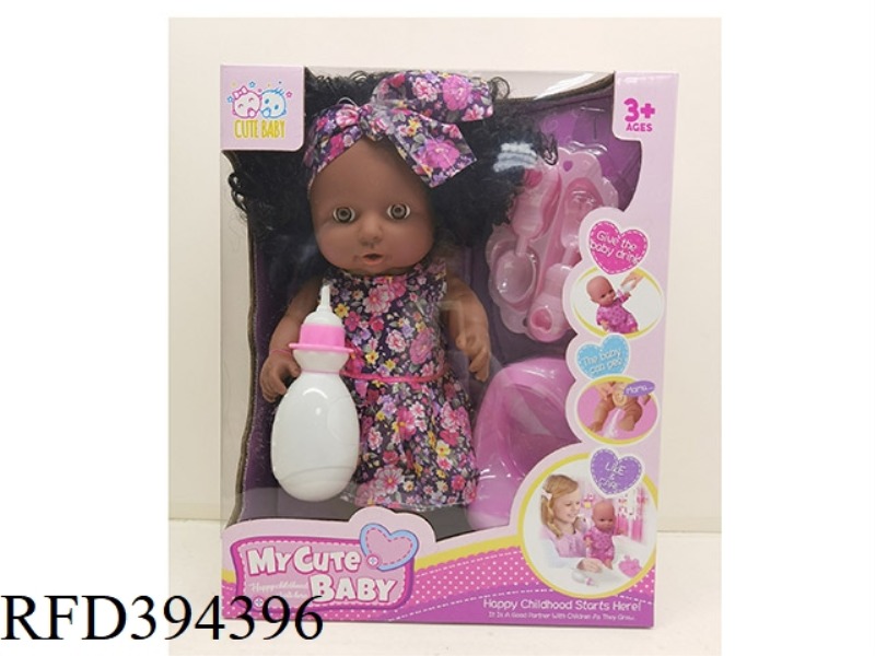 12 INCH BLACK SKIN DOLL WITH IC HEAD, HANDS AND FEET VINYL