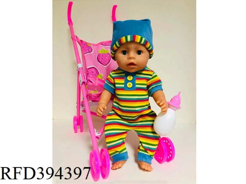 18-INCH DRINKING WATER, PEEING, EYE-CATCHING DOLL WITH IC WITH CART, VINYL HANDS AND FEET