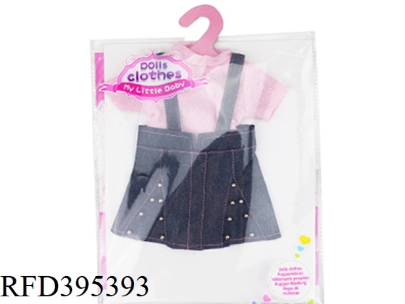 PINK WOOL TOP + SILVER DENIM SUSPENDER SKIRT