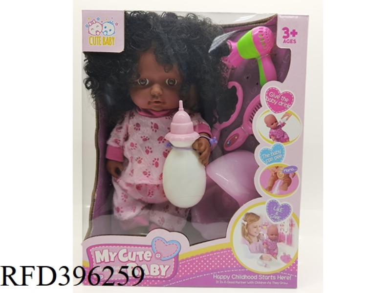 12 INCH BLACK SKIN DOLL WITH IC VINYL HANDS AND FEET