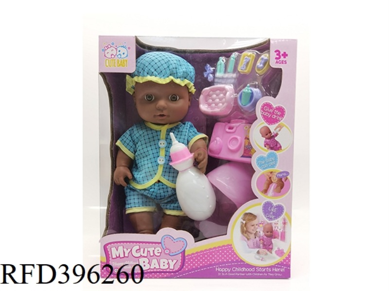 12 INCH BLACK SKIN DOLL WITH IC VINYL HANDS AND FEET