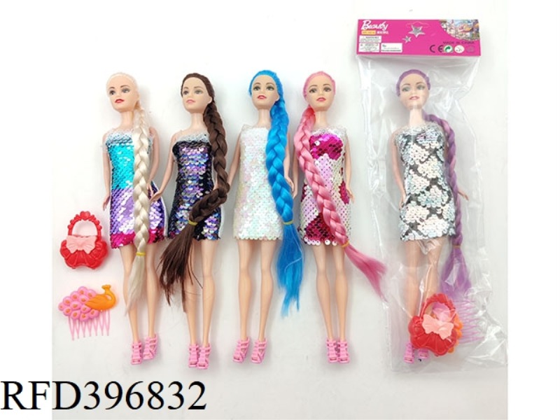 11 INCH SOLID BODY GLITTER BARBIE+HAIR ACCESSORIES+BAG