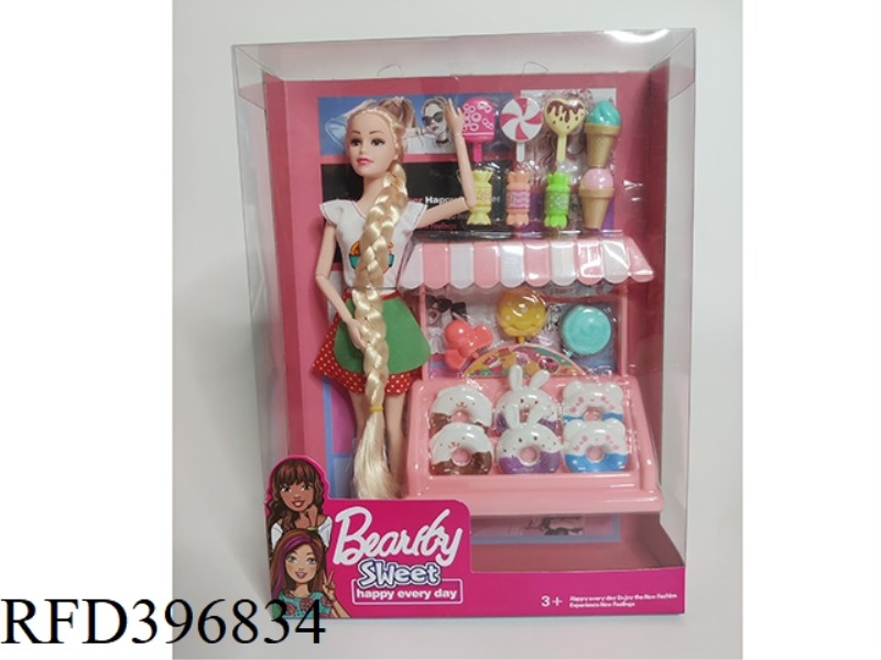 11 INCH SOLID BODY 9 JOINT LONG BRAIDED BARBIE WITH CANDY HOUSE ACCESSORIES