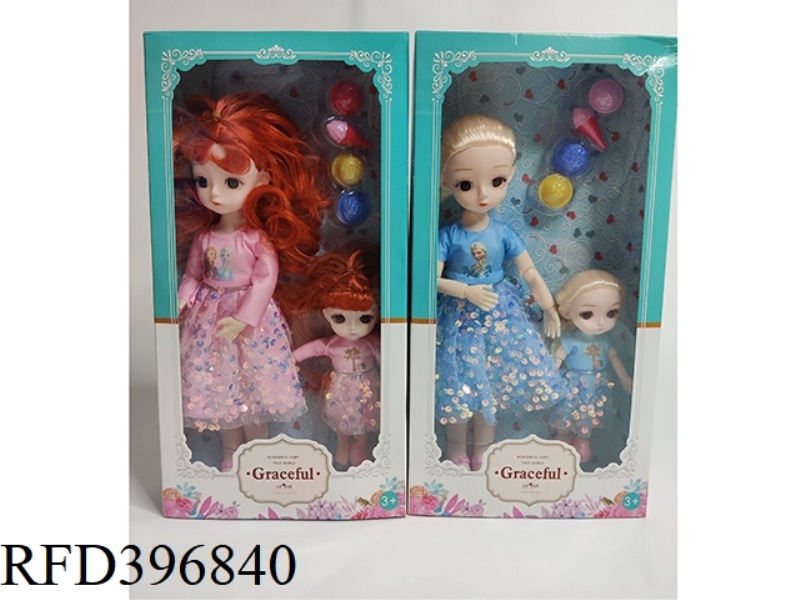 12 INCH + 6 INCH ICE AND SNOW GIRL MULTI-JOINT DOLL + BLISTER ACCESSORIES 2 ASSORTED