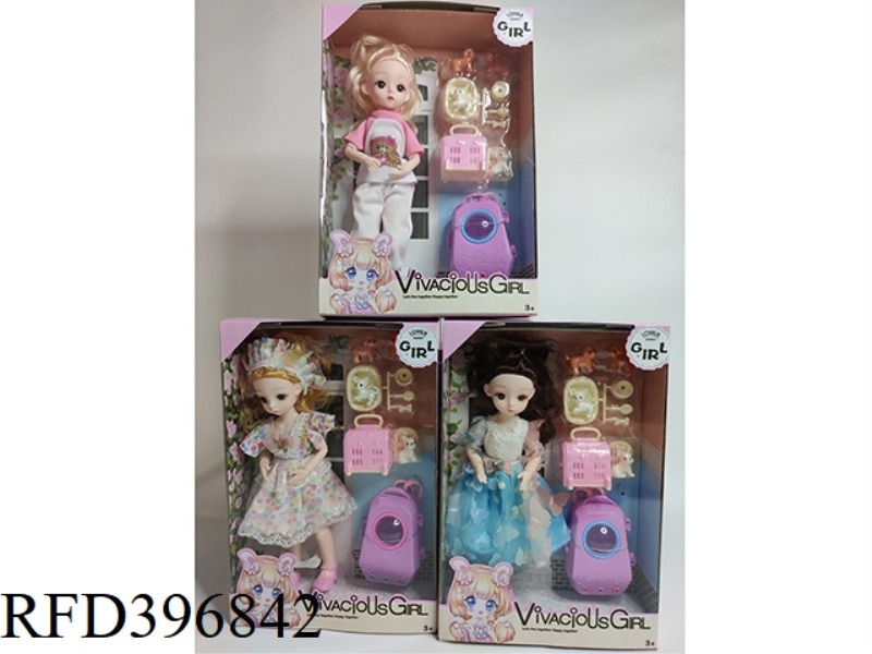 12-INCH MULTI-JOINT CASUAL GIRL + BACKPACK + BLISTER DOG CAGE SERIES ACCESSORIES 3 MIXED