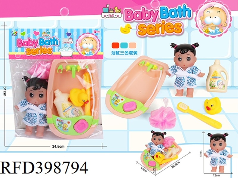 BATHTUB + MEDIUM-SIZED GIRL WEARING BATHROBE SET