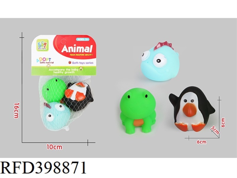 VINYL ANIMALS (PENGUINS, FROGS AND 3 FISHES)