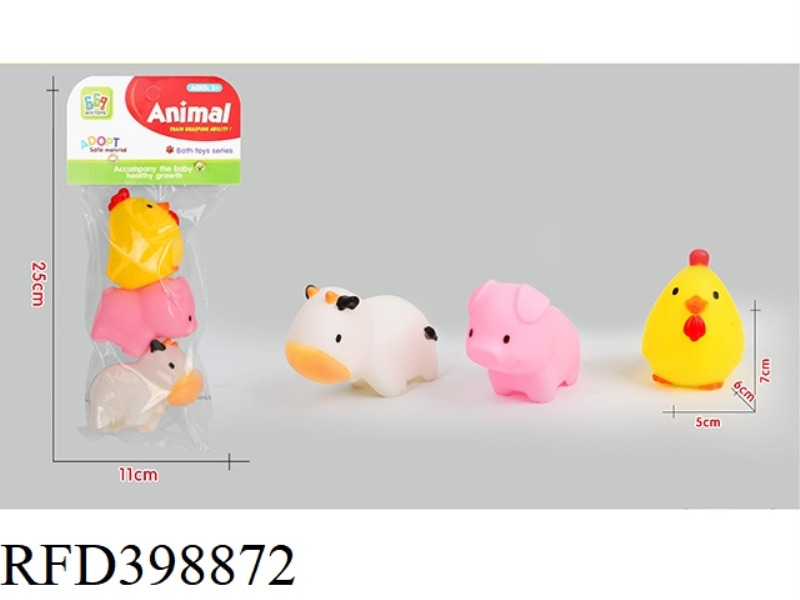VINYL ANIMALS (3 CHICKENS, PIGS AND COWS)