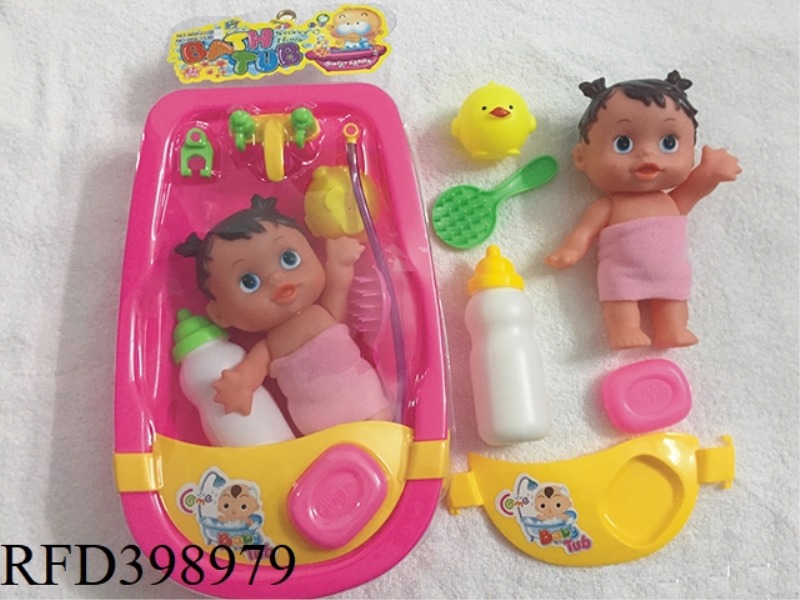 BABY BATH + FEMALE DOLL SET (WEAR BATH TOWELS)