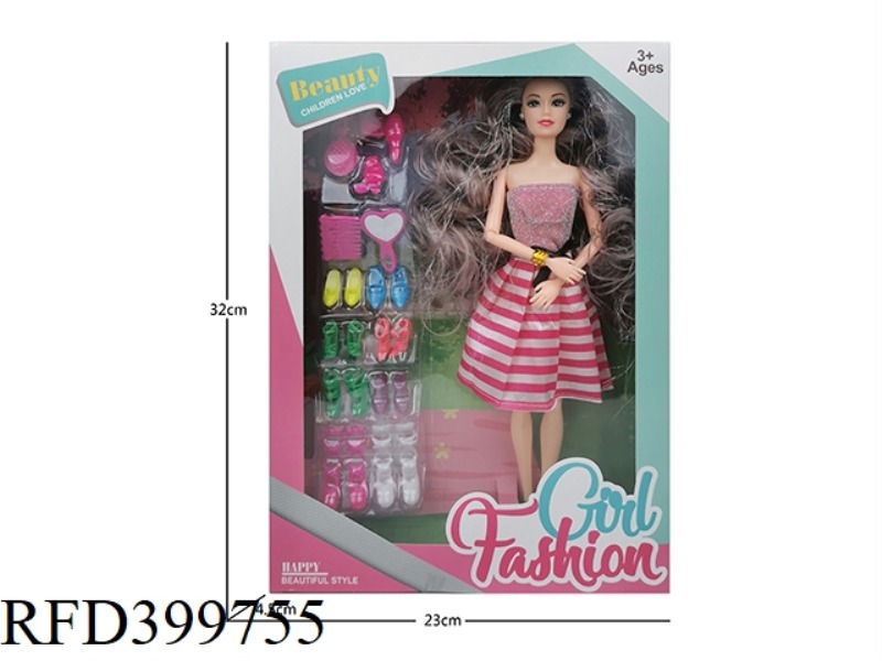 11 INCH SOLID BODY NINE-JOINT THIGH LONG HAIR (HAIR WITH SILVER WIRE) BARBIE DOLL LONG BLISTER SHOES
