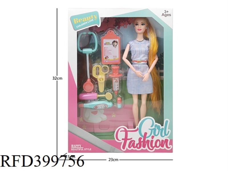 11 INCH SOLID BODY NINE-JOINT THIGH LONG HAIR (HAIR PLUS SILVER WIRE) NURSE BARBIE DOLL PLUS MEDICAL