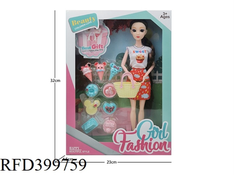 11 INCH SOLID BODY NINE-JOINT THIGH SHOPPING LONG BRAID 3D EYE BARBIE PLUS FOOD BLISTER PLUS SHOPPIN
