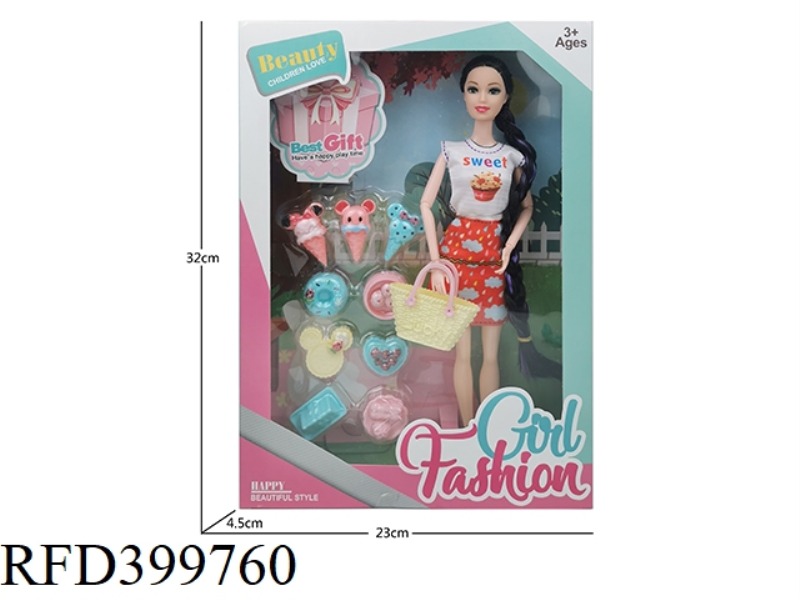11 INCH SOLID BODY NINE JOINT THIGH SHOPPING LONG BRAIDED BARBIE DOLL PLUS FOOD BLISTER PLUS SHOPPIN
