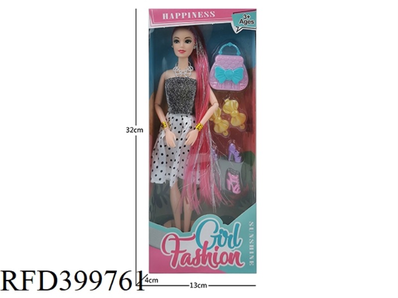 11-INCH SOLID BODY NINE-JOINT THIGH LONG HAIR (HAIR PLUS SILVER WIRE) BARBIE DOLL PLUS BAG, HAIRPIN,