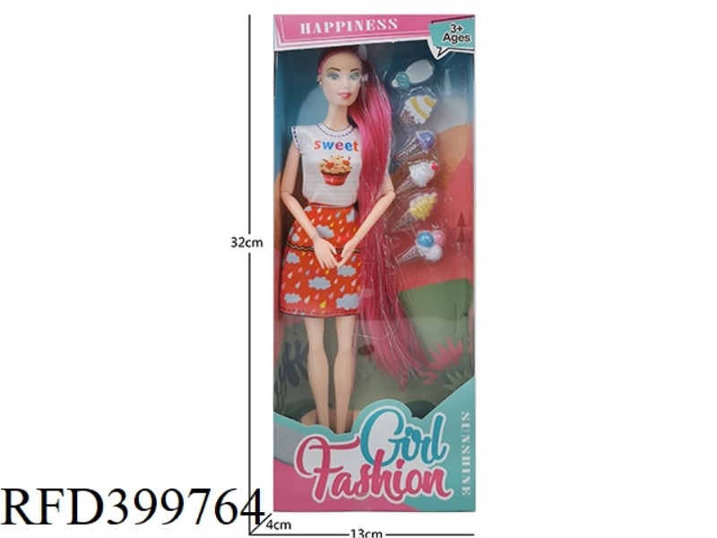 11 INCH SOLID BODY NINE-JOINT THIGH LONG HAIR (HAIR PLUS SILVER WIRE) BARBIE DOLL PLUS ICE CREAM STR