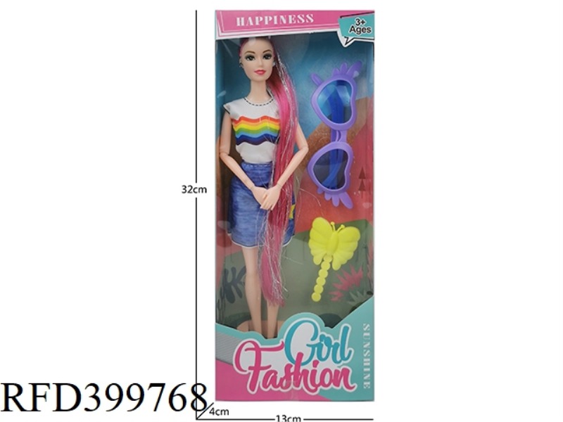 11 INCH SOLID BODY NINE-JOINT THIGH LONG HAIR (HAIR WITH SILVER WIRE) BARBIE DOLL WITH GLASSES AND C