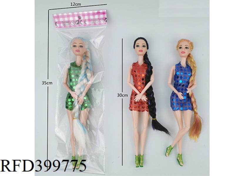 11 INCH SOLID BODY ELEVEN JOINT THIGH LONG BRAIDED BARBIE DOLL SINGLE BAG