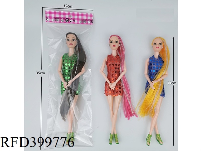 11 INCH SOLID BODY ELEVEN JOINTS THIGH LONG HAIR (HAIR WITH SILVER WIRE) BARBIE DOLL SINGLE BAG