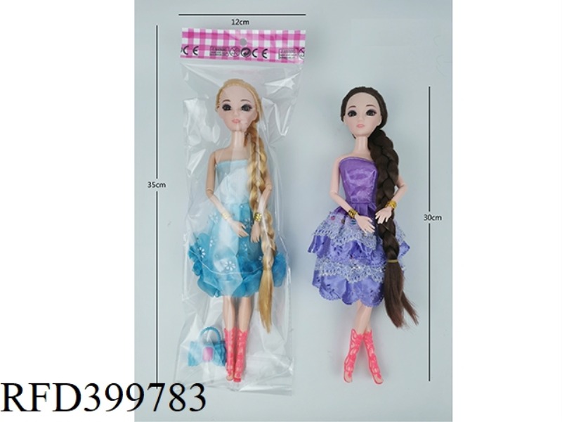 11 INCH SOLID BODY ELEVEN JOINT THIGH 3D EYE LONG BRAIDED BARBIE DOLL PLUS BAG SINGLE BAG