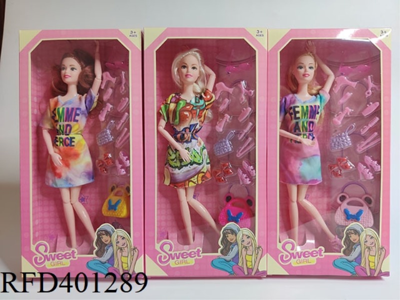 11 INCH ARTICULATED HEAVY BODY BARBIE TRENDY GIRL WITH BLISTER ACCESSORIES + GLASSES + BAG THREE-COL