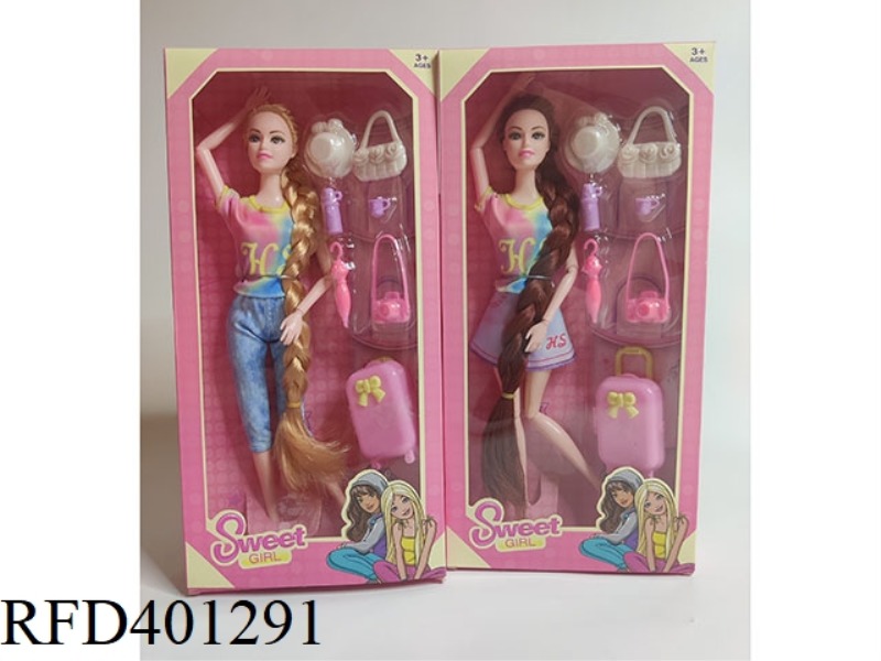 11-INCH JOINT WEIGHT BARBIE TRAVEL SERIES BLISTER + SUITCASE TWO MIXED