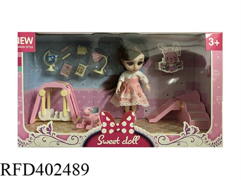 6 INCH SOLID BODY WITH 13 JOINTS 3D REAL EYES, EXQUISITE LITTLE LOLI WITH WOODEN HORSE, SWING, SLIDE