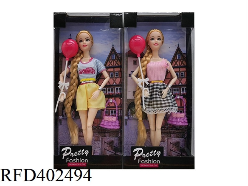 11.5-INCH SOLID BODY 11-JOINT FASHION SHORT SKIRT BARBIE WITH BRACELET, BALLOON, BAG ACCESSORIES, TW